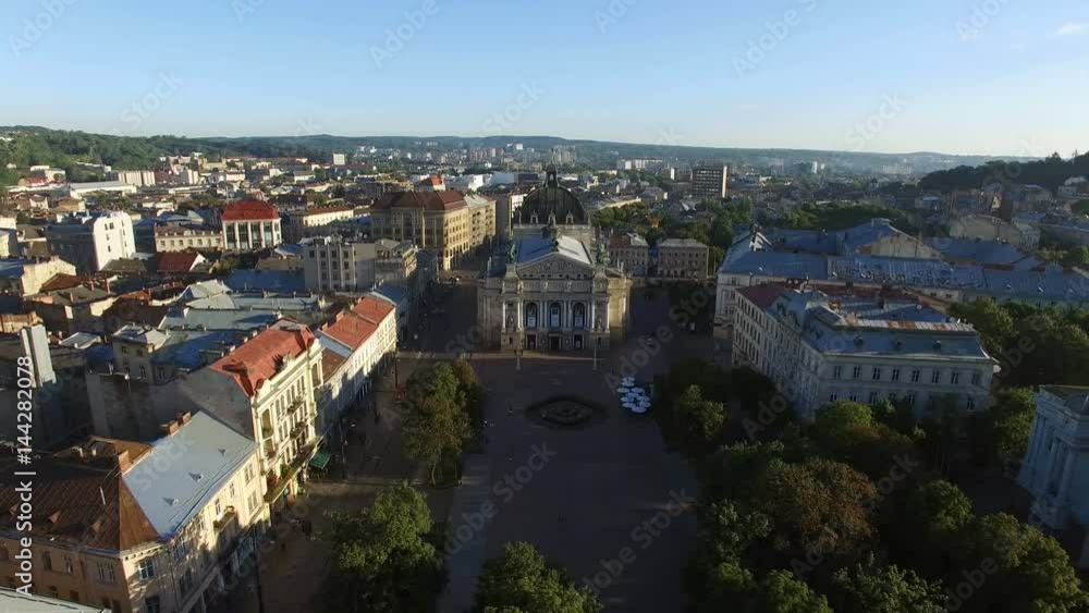 Flight over Liberty Avenue in the center of Lviv Flight over Liberty Avenue in the center of Lviv