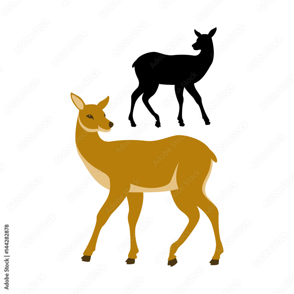 Deer vector illustration style Flat black silhouette Deer vector illustration style Flat black silhouette