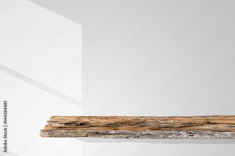 Фотография light and shadow, wood shelf gray background