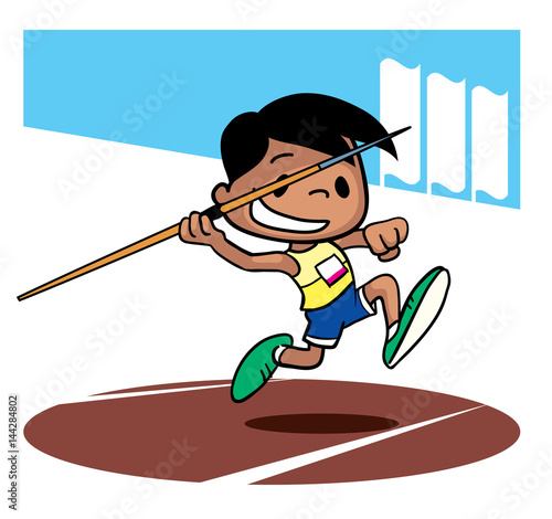 Javelin throwing competition. Cartoon character. Vector illustration 