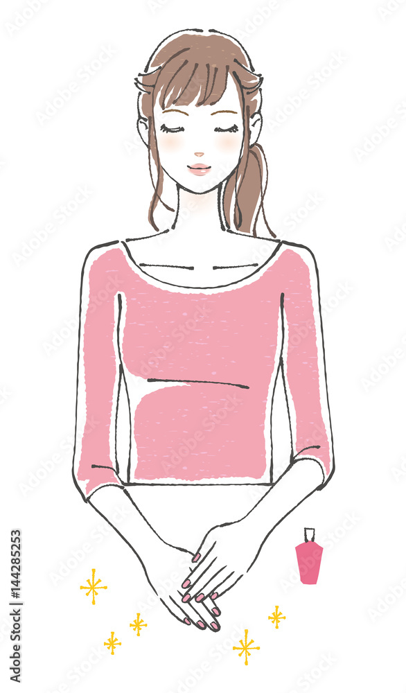 ネイルをしたかわいい女性 目をつぶる