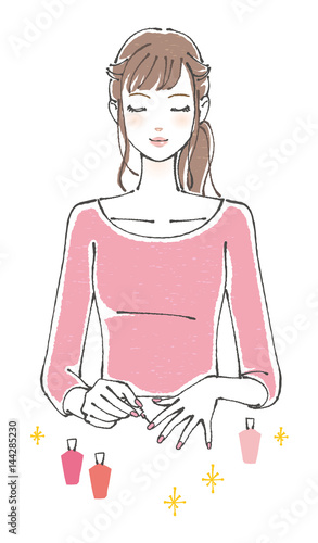 ネイルを塗る若い女性　目をつぶる
