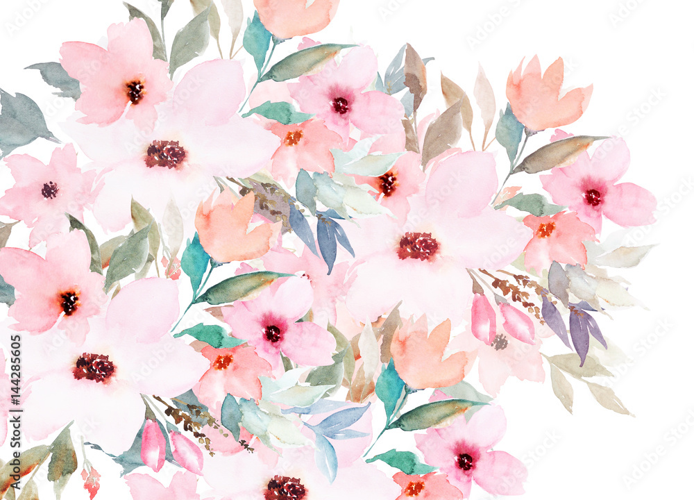 Watercolor template. Floral card