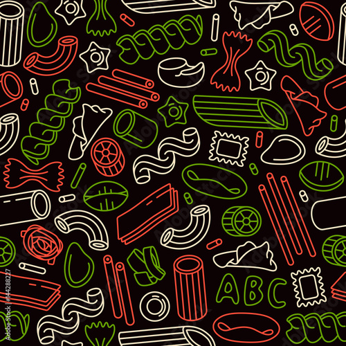 Seamless pattern with varieties of pasta