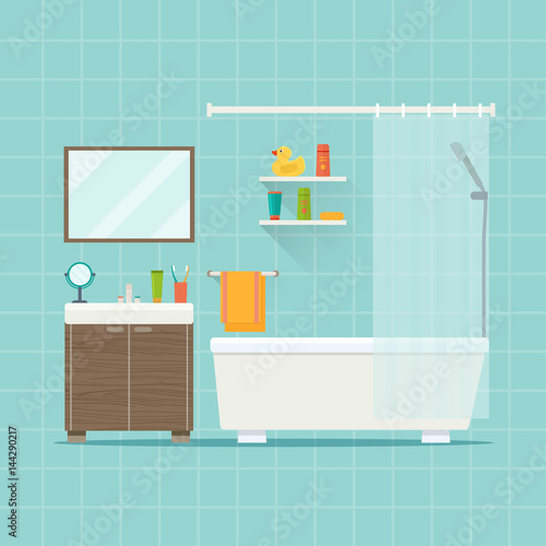 Modern bathroom interior. Flat vector illustration.