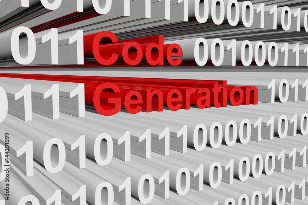 Code generation in the form of binary code, 3D illustration