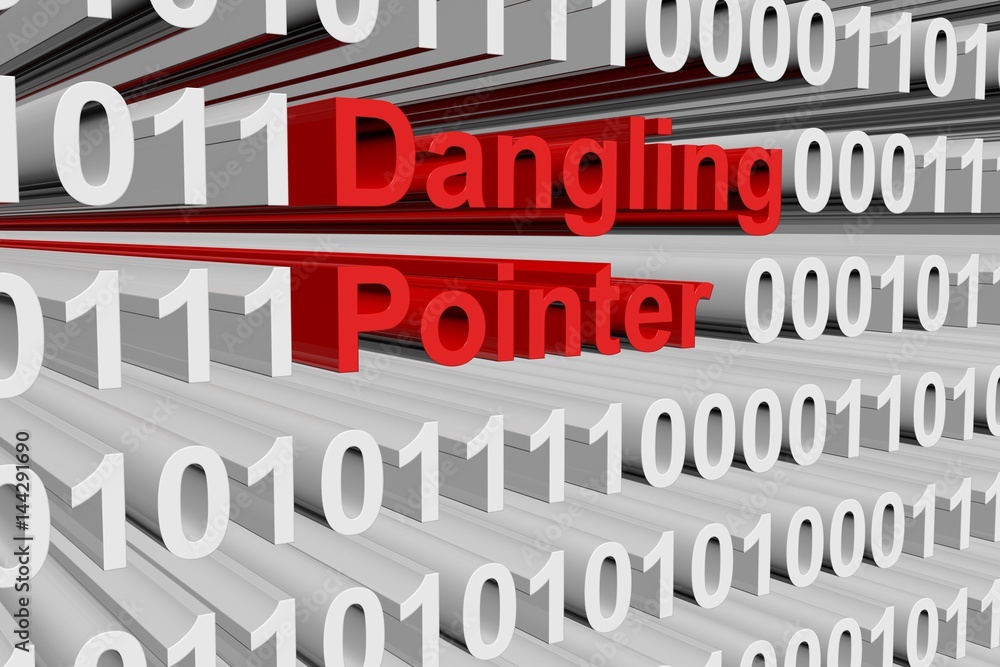 Dangling pointer in the form of binary code, 3D illustration