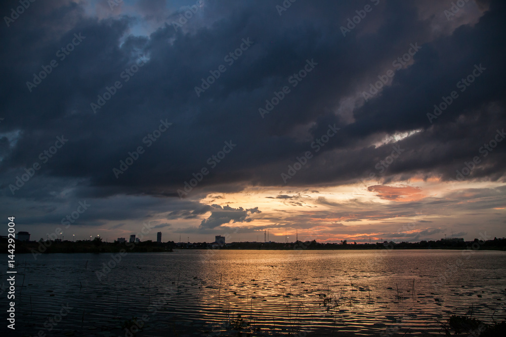 Beautiful sunset landscape at River, Thailand. 