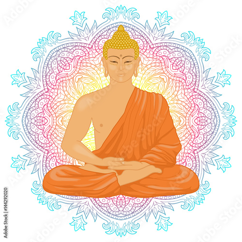 Sitting Buddha on mandala background