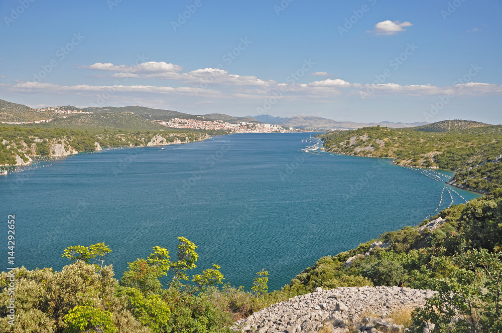 The view from sibenski bridge on the river in Croatia