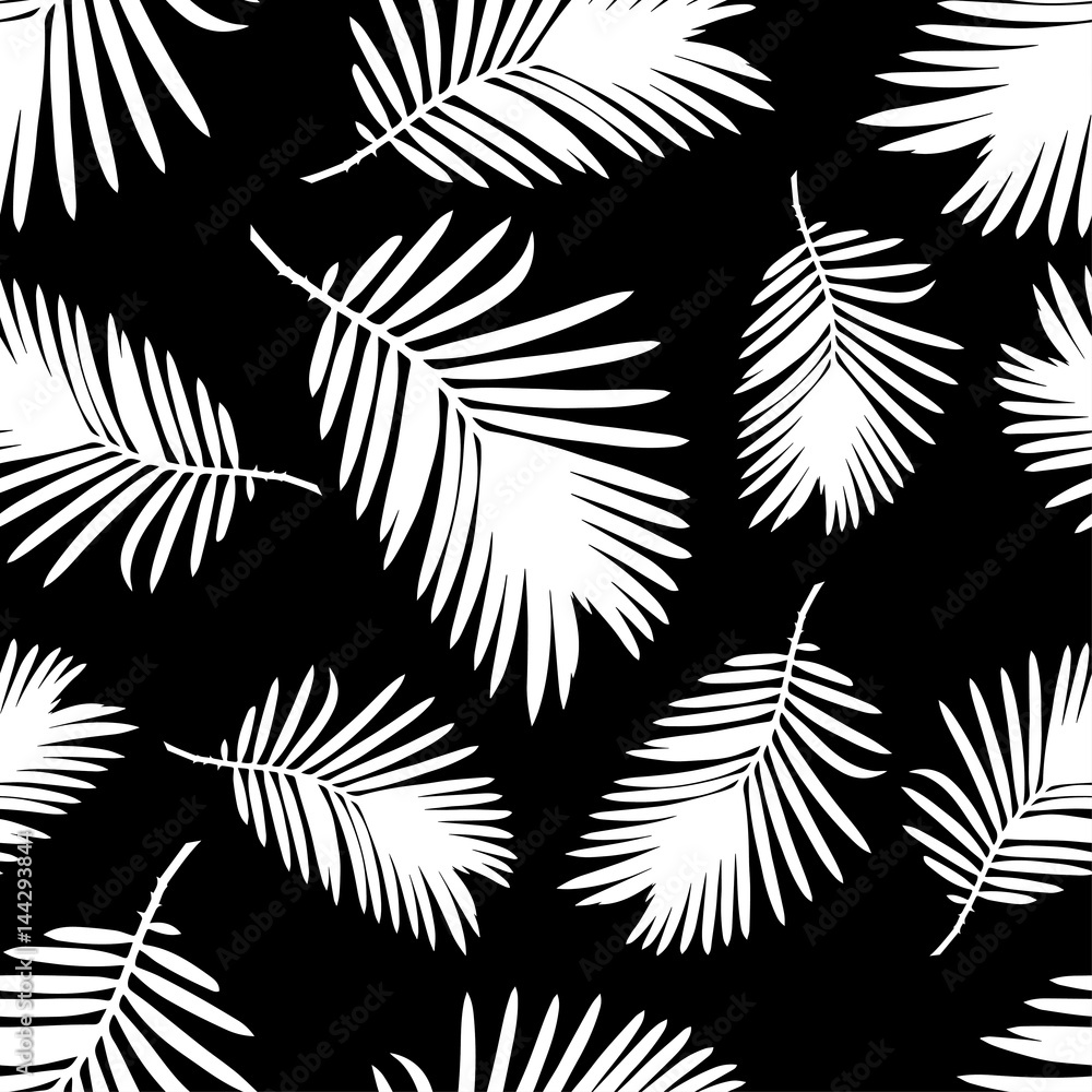 Naklejka premium Seamless vector background with decorative leaves. Palm leaves. 