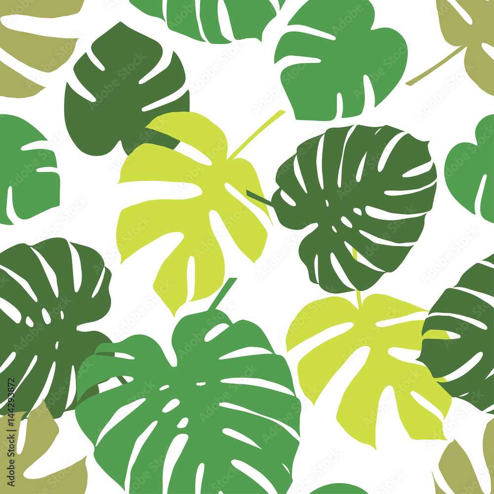Fototapeta premium Seamless vector background with decorative leaves. Palm leaves. 