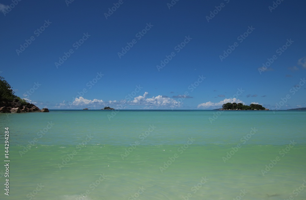 Ocean View / Cote D´Or Beach at Anse Volbert is situated in the north of Praslin Island, Seychelles, Indian Ocean, Africa 