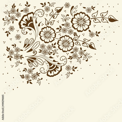 Vector illustration of mehndi ornament. Traditional indian style, ornamental floral elements for henna tattoo, stickers, mehndi and yoga design, cards and prints. Abstract floral vector illustration.