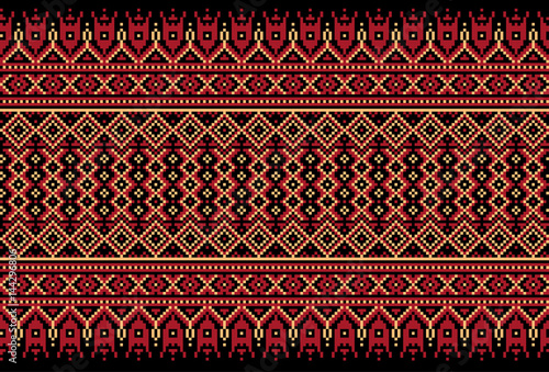 Vector illustration of Ukrainian folk seamless pattern ornament. Ethnic ornament. Border element. Traditional Ukrainian, Belarusian folk art knitted embroidery pattern - Vyshyvanka