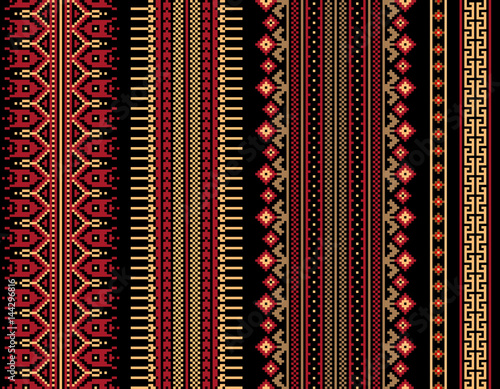 Vector illustration of Ukrainian folk seamless pattern ornament. Ethnic ornament. Border element. Traditional Ukrainian, Belarusian folk art knitted embroidery pattern - Vyshyvanka