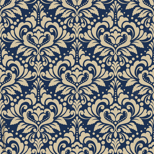 Vector damask seamless pattern background. Classical luxury old fashioned damask ornament, royal victorian seamless texture for wallpapers, textile, wrapping. Exquisite floral baroque template.