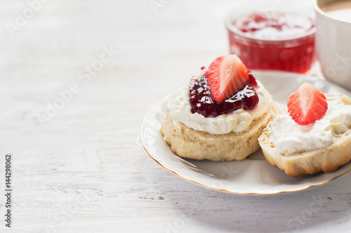 English cream teas with scones with clotted cream