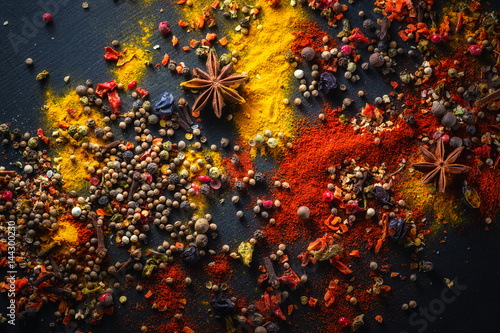 Fototapeta Naklejka Na Ścianę i Meble -  Different varicolored seasonings  chalkboard