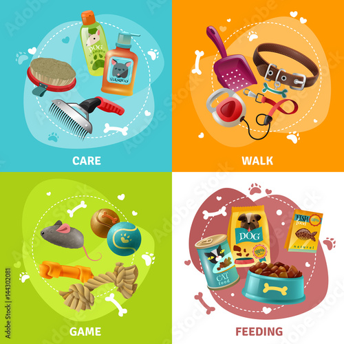 Pet Care Concept 4 Icons Square Design 