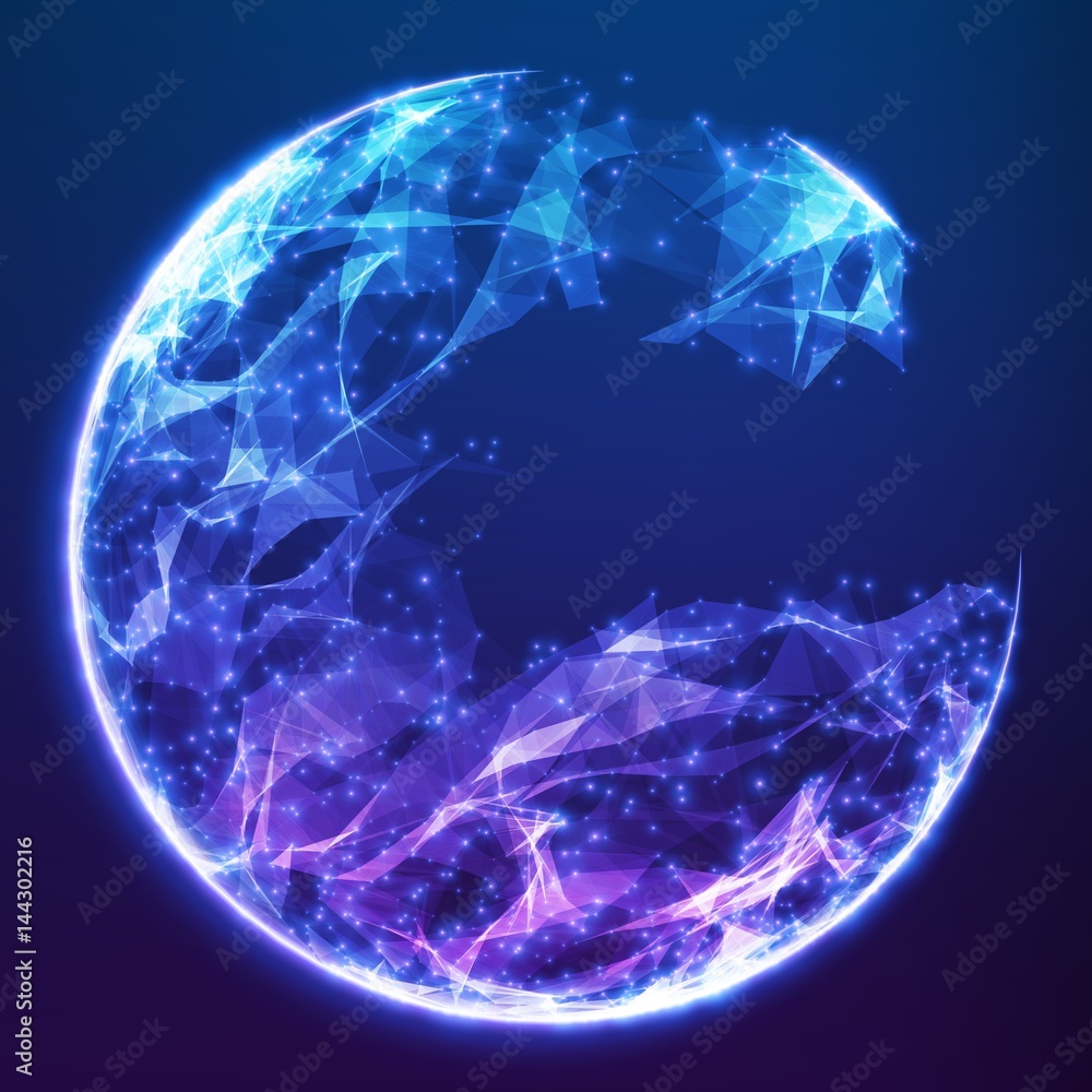 Abstract vector blue demolished sphere background. Futuristic technology style. Elegant background for business presentations. Destroyed sphere. eps10