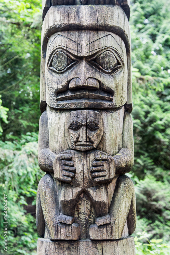 Details on an Old Alaskan Totem Pole Details on an Old Alaskan Totem Pole