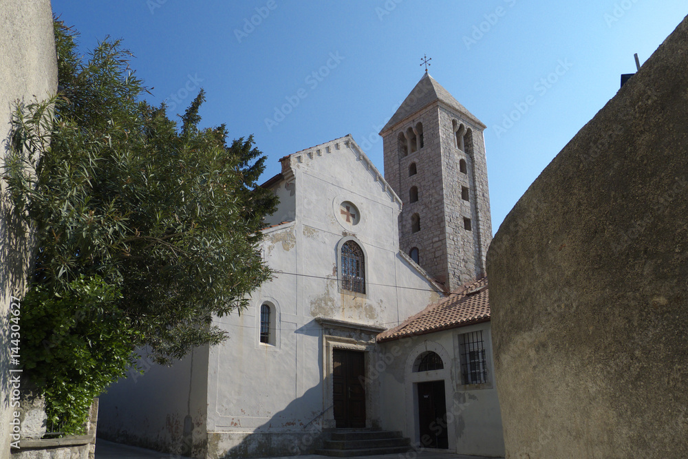 View of the church from the streets of VIlla Olga, Croatia