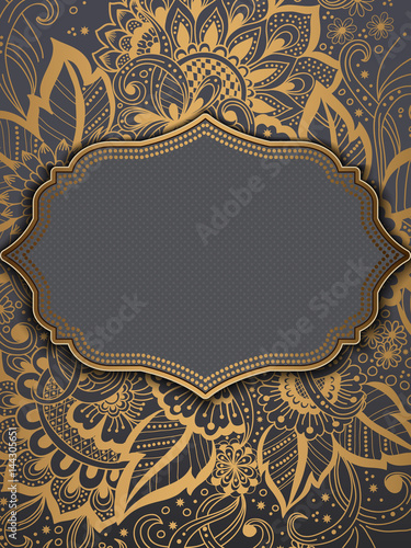 Wedding invitation and announcement card with ornament in Arabian style. Arabesque pattern. Eastern ethnic ornament. Elegant texture for backgrounds. Design template.