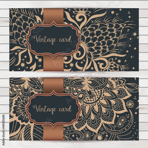 Wedding invitation and announcement card with ornament in Arabian style. Arabesque pattern. Eastern ethnic ornament. Elegant texture for backgrounds. Design template.