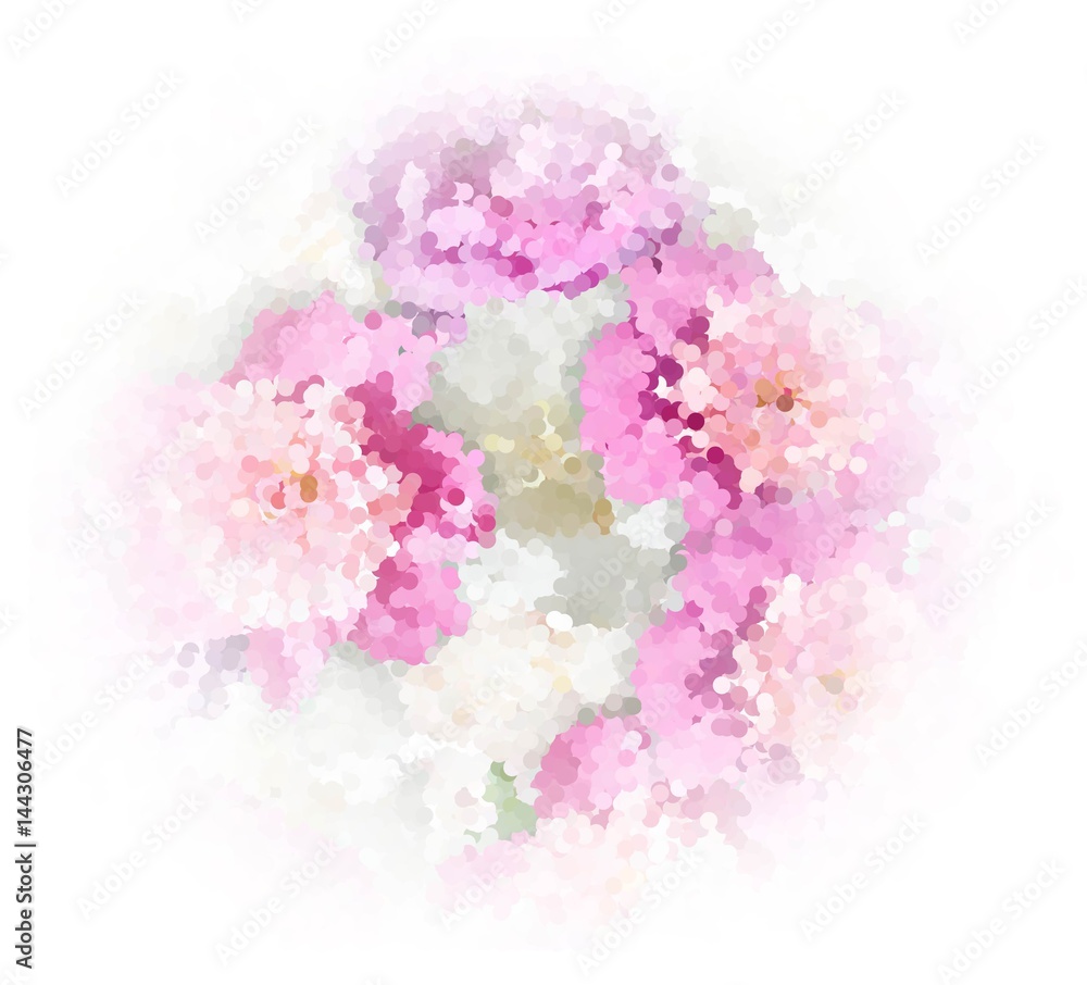 Pink peony background as dots background. Digital pointillism