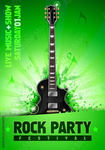 vector rock festival flyer design template with guitar