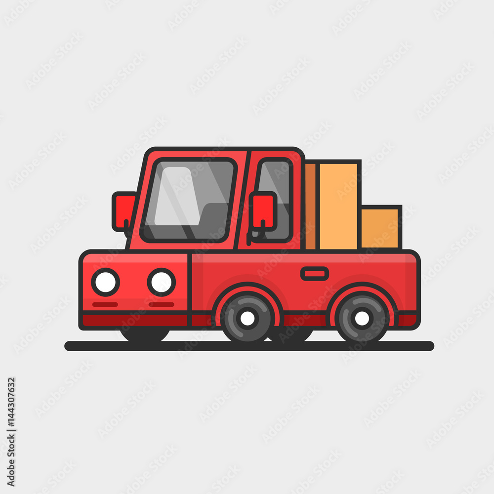 Modern red pickup car icon. Delivery concept. Flat design.