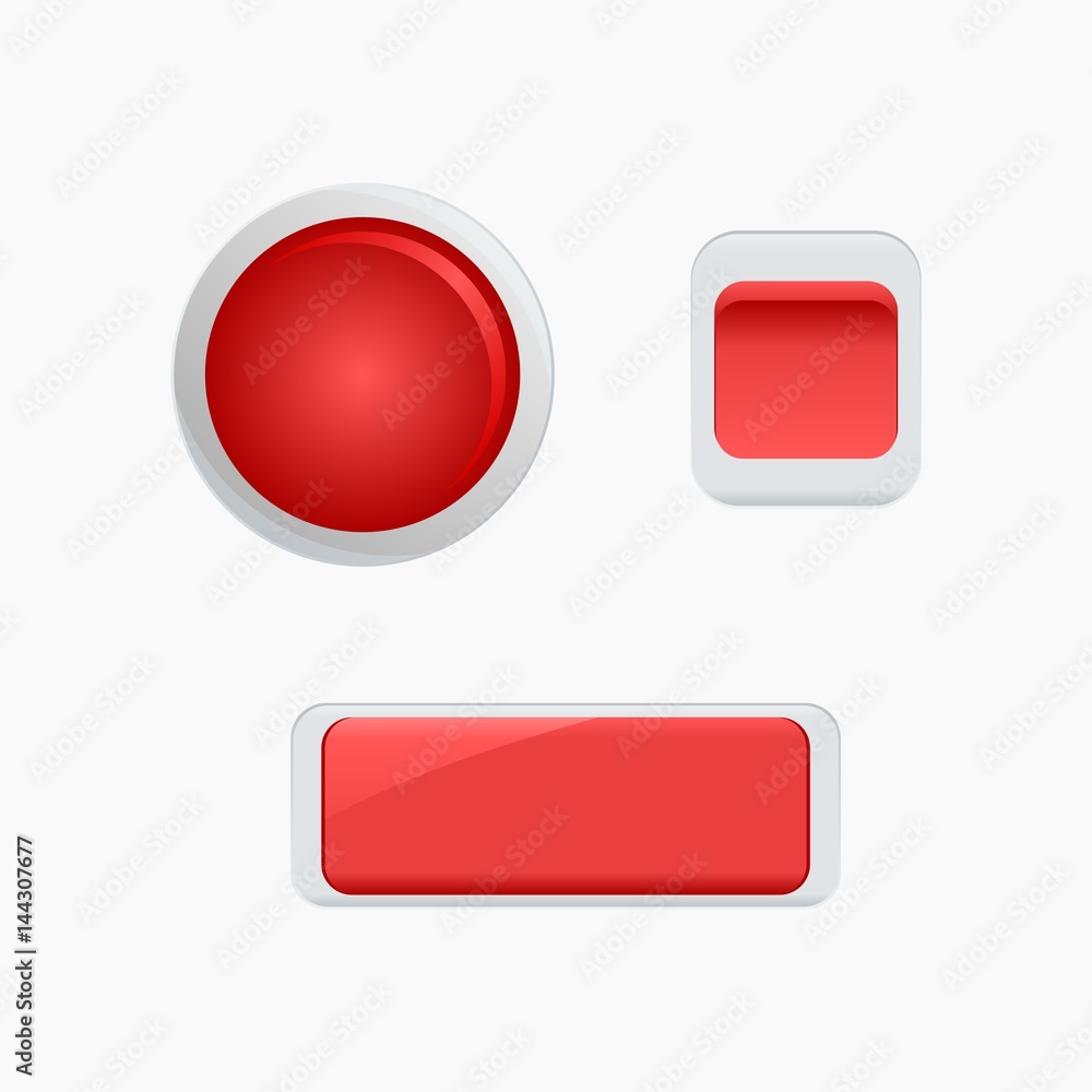 Three Glossy Red Buttons Vector Icons for Additional Elements of Any Illustrations Three Glossy Red Buttons Vector Icons for Additional Elements of Any Illustrations