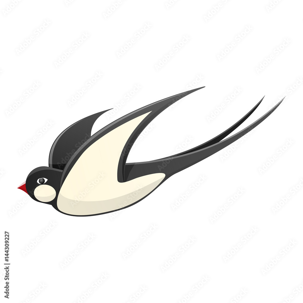 Obraz premium Cartoon Spring Swallow During Flight Illustration