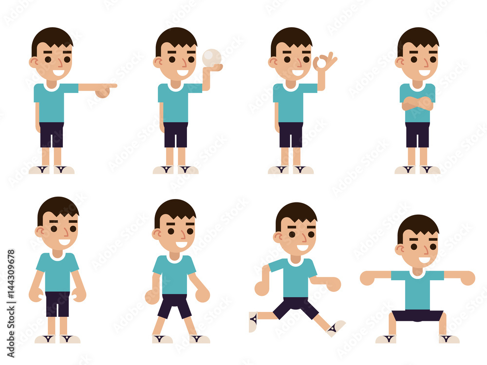 Boy in Different Poses and Actions Characters Icons Set Isolated Flat Design Vector Illustration Boy in Different Poses and Actions Characters Icons Set Isolated Flat Design Vector Illustration