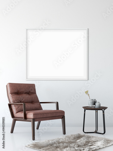 Fototapeta Naklejka Na Ścianę i Meble -  mock up posters in living room interior. Interior scandinavian style. 3d rendering, 3d illustration