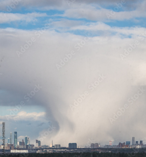 A huge snow cloud over Moscow, Russia.