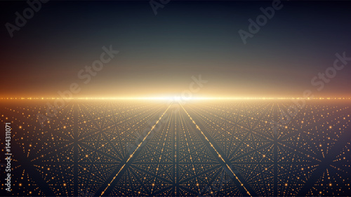 Abstract vector background. Glowing stars with illusion of depth and perspective. Abstract futuristic space background