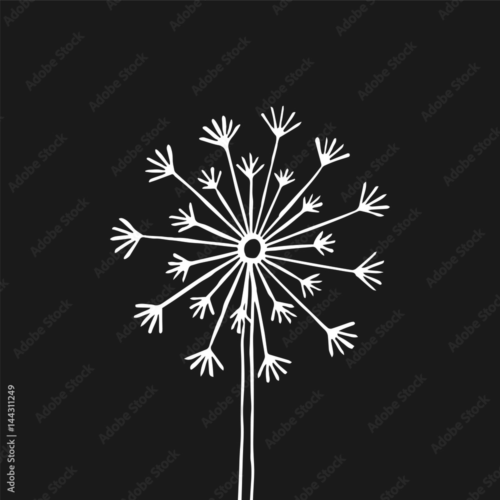 Hand drawn black silhouette dandelion on a white background Hand drawn black silhouette dandelion on a white background