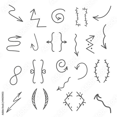 Hand drawn arrows, lines isolated on white background