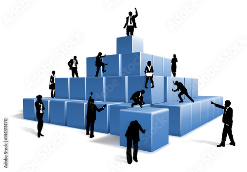 Business People Silhouettes Team  Building Blocks