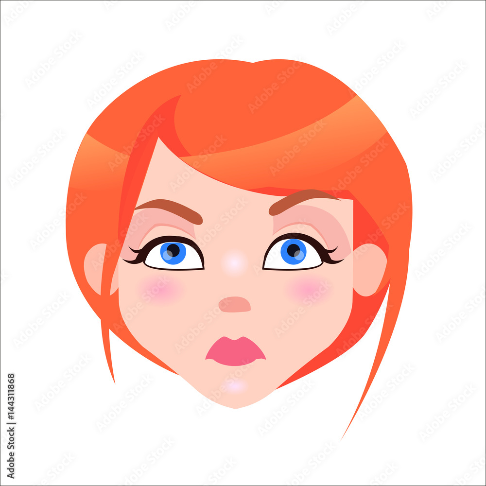 Redhead Woman Serious Face Flat Vector Icon Redhead Woman Serious Face Flat Vector Icon