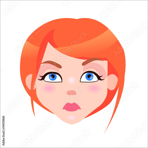 Redhead Woman Serious Face Flat Vector Icon