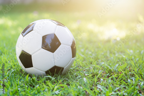 football on green grass with sun light