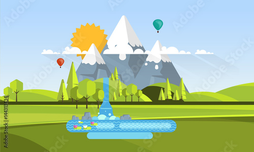 Beautiful Vector Landscape in Flat Design Style