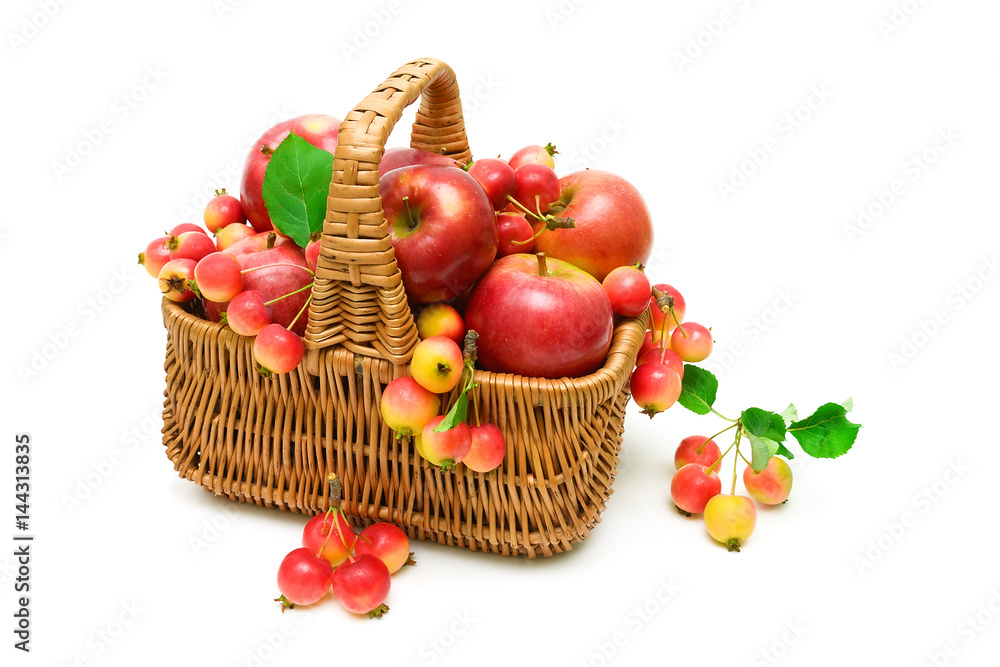 apples in a basket on a white background