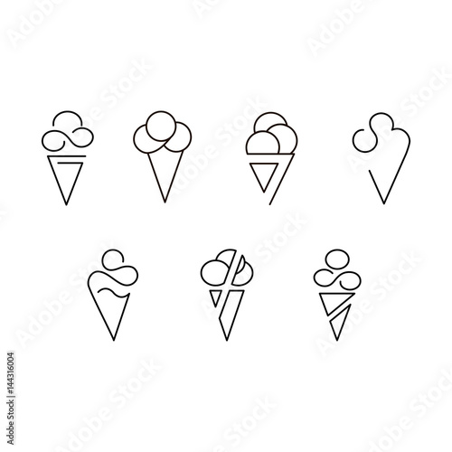 ice cream icons, black and white vector symbols
