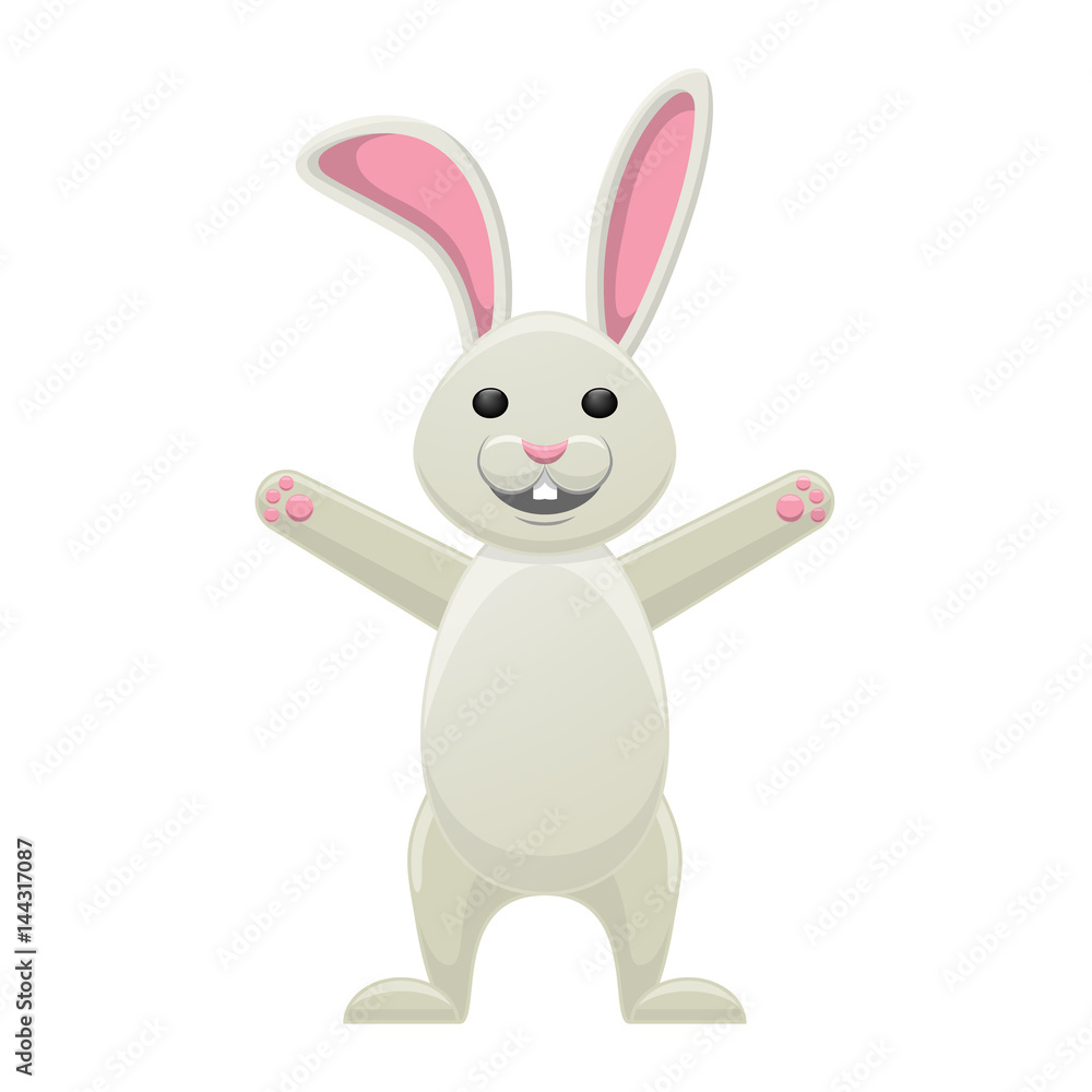Smiling White Bunny with Stretched Paws Isolated