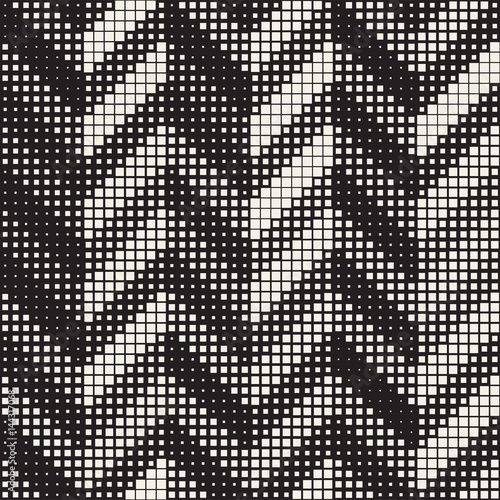 Seamless Irregular Geometric Pattern. Abstract Black and White Halftone Background. Vector Chaotic Rectangles Zigzag Texture