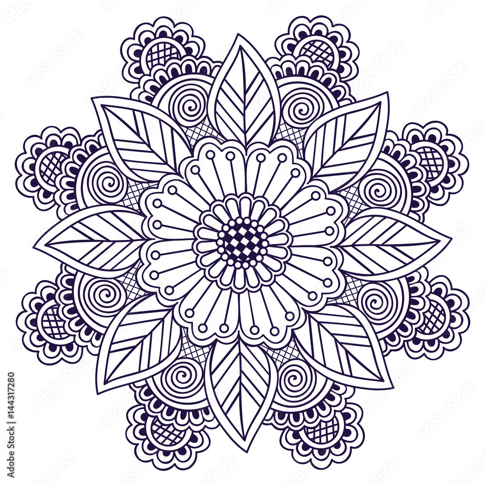 Vector ornamental round lace with damask and arabesque elements. Mehndi style. Orient traditional ornament. Zentangle-like round colored floral ornament. Vector ornamental round lace with damask and arabesque elements. Mehndi style. Orient traditional ornament. Zentangle-like round colored floral ornament.